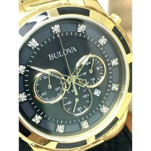 Bulova Men's Watch 97D121 Chronograph Gold Tone Stainless Steel Diamond Dial